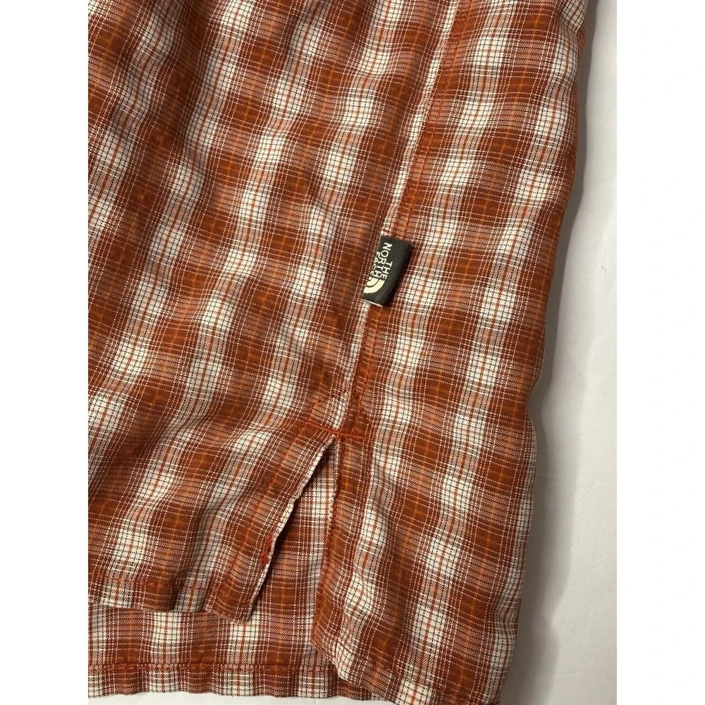 The North Face Shirt Mens Large Orange Plaid Short Sleeve Hiking Fishing Camp